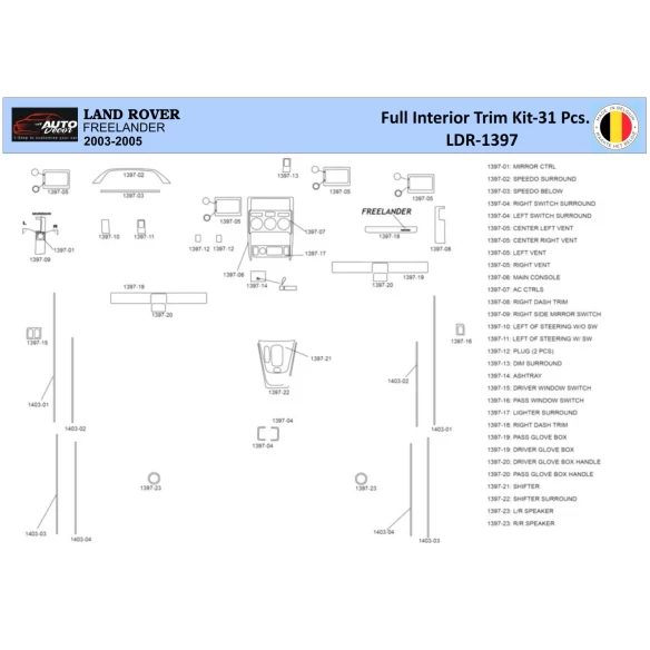 Land Rover Freelander I 2002 Interior WHZ Dashboard trim kit 31 Parts