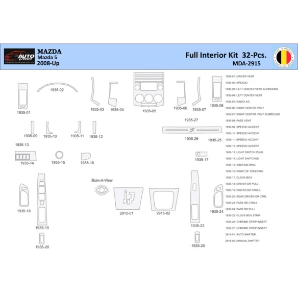 Mazda 5 2008 Interior WHZ Dashboard trim kit 32 Parts