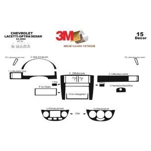 Chevrolet Lacetti Sedan 03.2004 3D Interior Dashboard Trim Kit Dash Trim Dekor 15-Parts