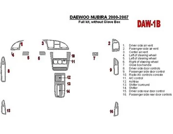 Daewoo Nubira 2000-2007 Full Set, Without glowe-box Interior BD Dash Trim Kit - 1 - Interior Dash Trim Kit