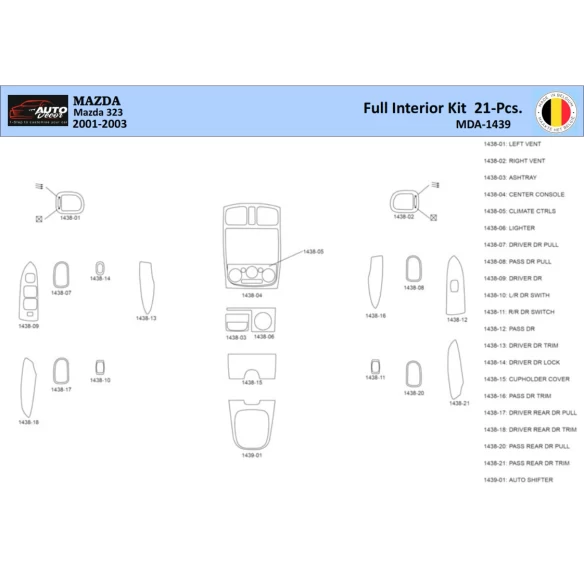 Mazda 323 1998-2003 Interior WHZ Dashboard trim kit 21 Parts