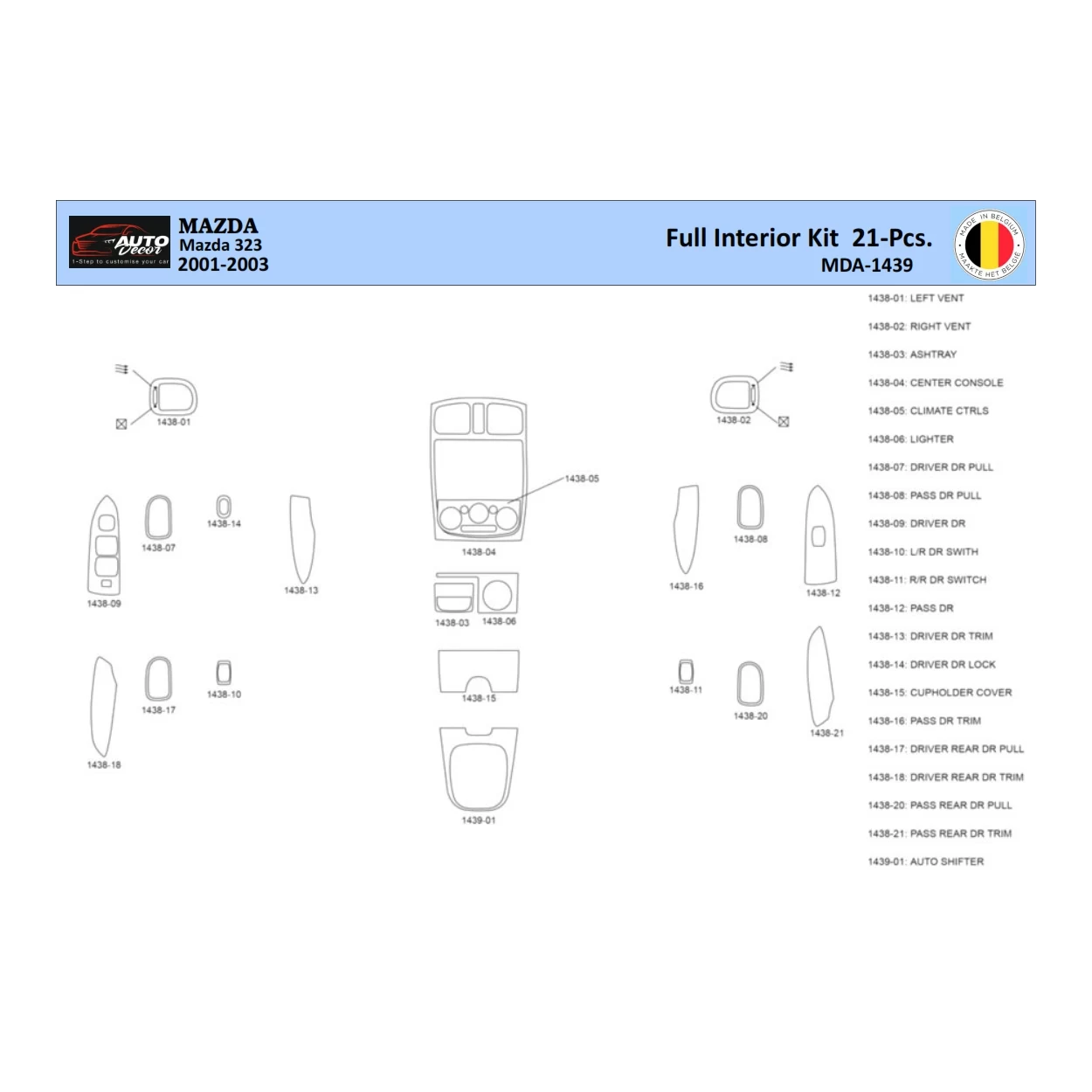 Mazda 323 1998-2003 Interior WHZ Dashboard trim kit 21 Parts