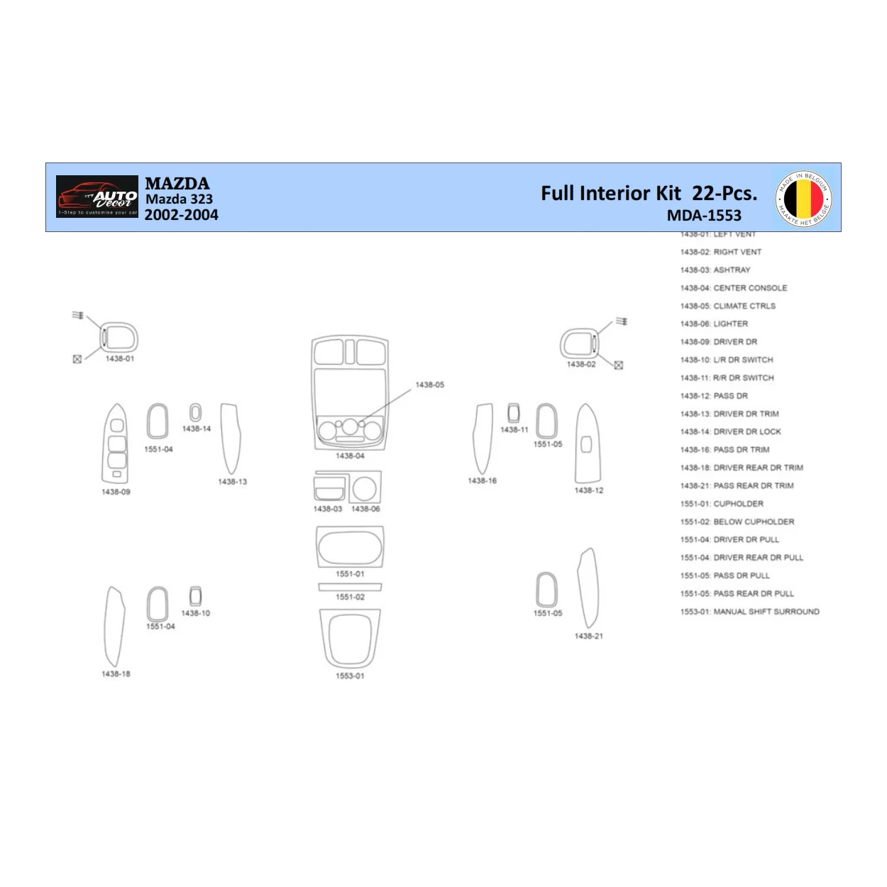 Mazda 323 2002-2004 Interior WHZ Dashboard trim kit 22 Parts