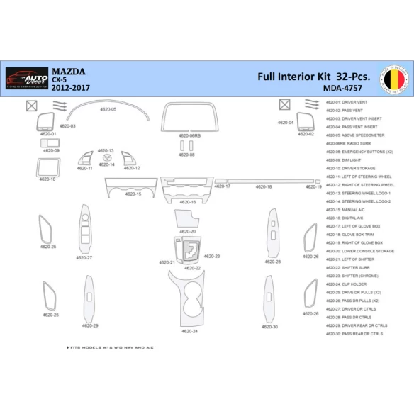 Mazda CX5 2012-2017 Interior WHZ Dashboard trim kit 32 Parts