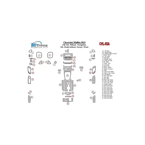 Chevrolet Malibu 2013-2013 Full Set, Without NAVI,fits compl Without Fabric wood Interior BD Dash Trim Kit