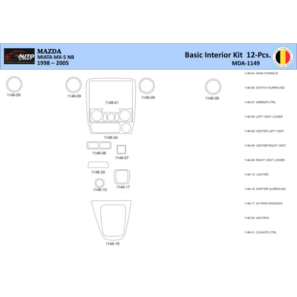 Mazda MX5 2000 Interior WHZ Dashboard trim kit 12 Parts