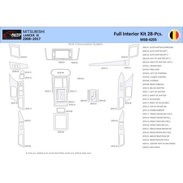 Mitsubishi Lancer-9-2007–2017 Interior WHZ Dashboard trim kit 28 Parts