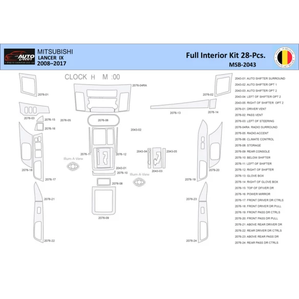 Mitsubishi Lancer-2008 Interior WHZ Dashboard trim kit 28 Parts