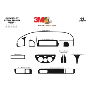 Chevrolet Rezzo-Tacuma 04.2002 3D Interior Dashboard Trim Kit Dash Trim Dekor 11-Parts 2