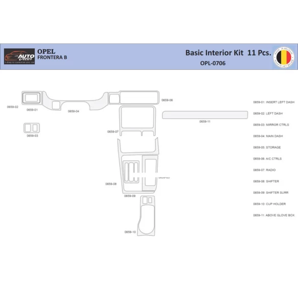 Opel Frontera B1998-2004 Interior WHZ Dashboard trim kit 11 Parts