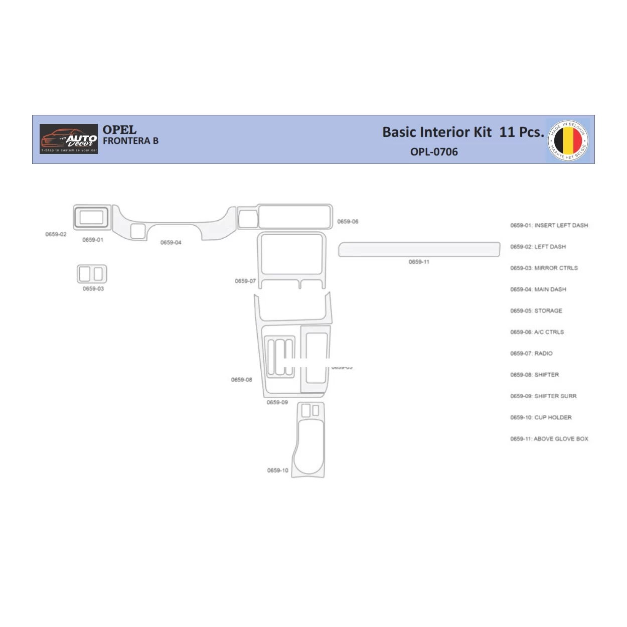 Opel Frontera B1998-2004 Interior WHZ Dashboard trim kit 11 Parts