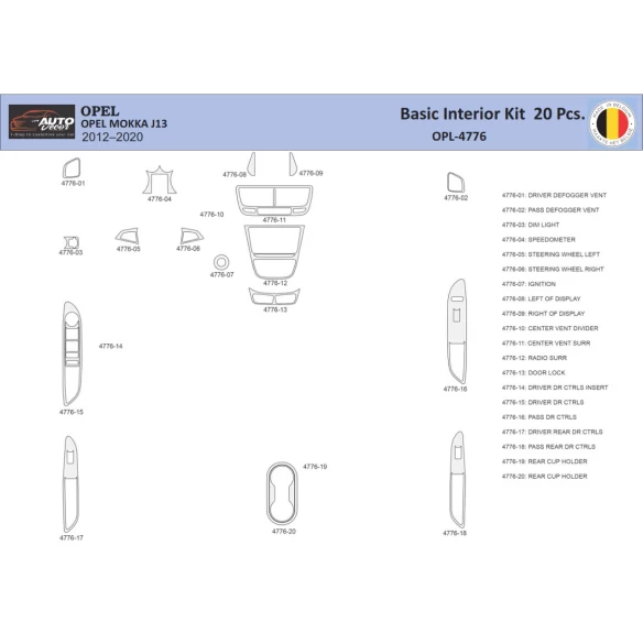Opel Mokka 2012-2017 Interior WHZ Dashboard trim kit 20 Parts