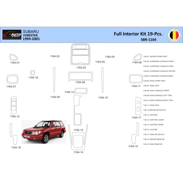 Subaru Forester 2000 Interior WHZ Dashboard trim kit 19 Parts