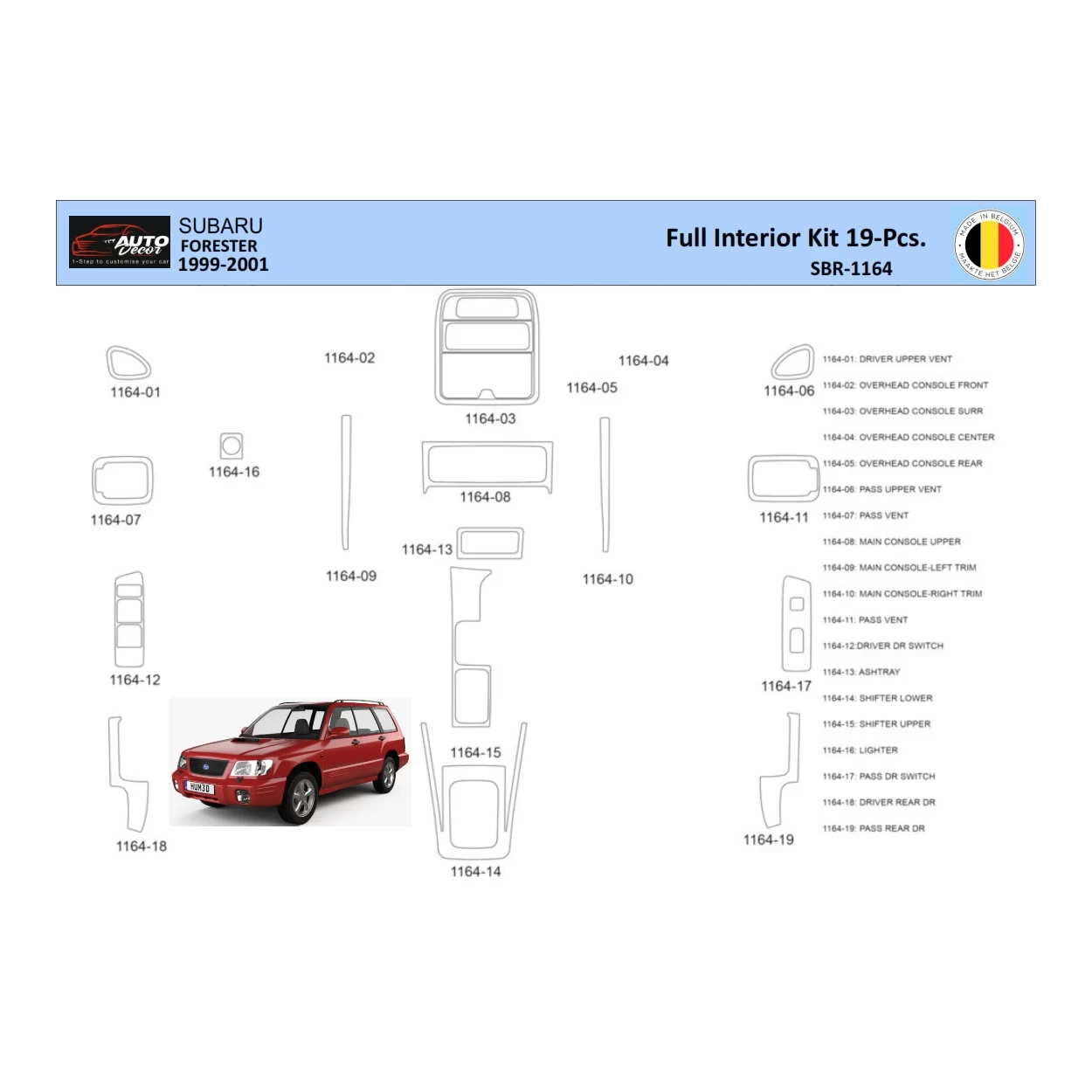 Subaru Forester 2000 Interior WHZ Dashboard trim kit 19 Parts