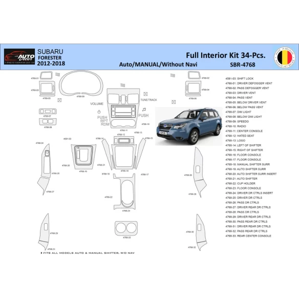 Subaru Forester 2012-2018 Interior WHZ Dashboard trim kit 34 Parts