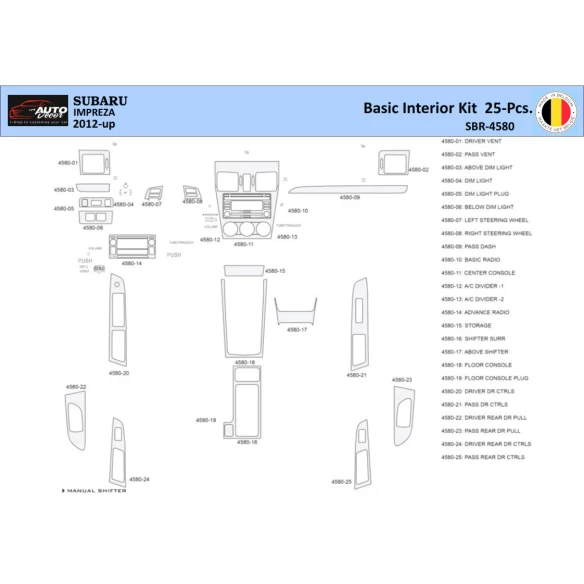 Subaru Impreza 2012 Interior WHZ Dashboard trim kit 25 Parts