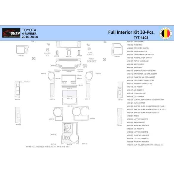Toyota 4Runner 2010-2014 Interior WHZ Dashboard trim kit 33 Parts
