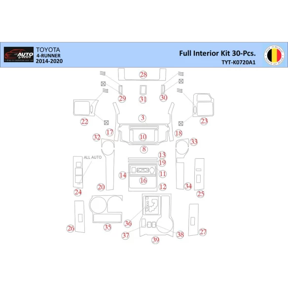 Toyota 4Runner 2014 Interior WHZ Dashboard trim kit 30 Parts