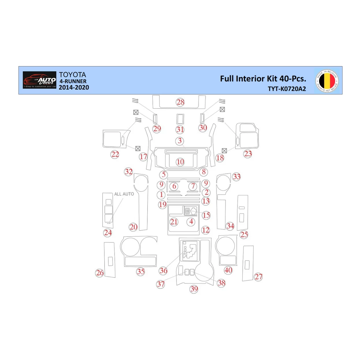 Toyota 4Runner 2014 Interior WHZ Dashboard trim kit 40 Parts
