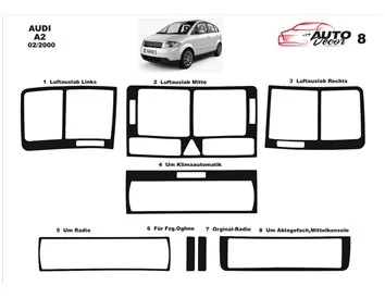 Audi A2 02.00-01.05 3D Interior Dashboard Trim Kit Dash Trim Dekor 8-Parts - 4 - Interior Dash Trim Kit