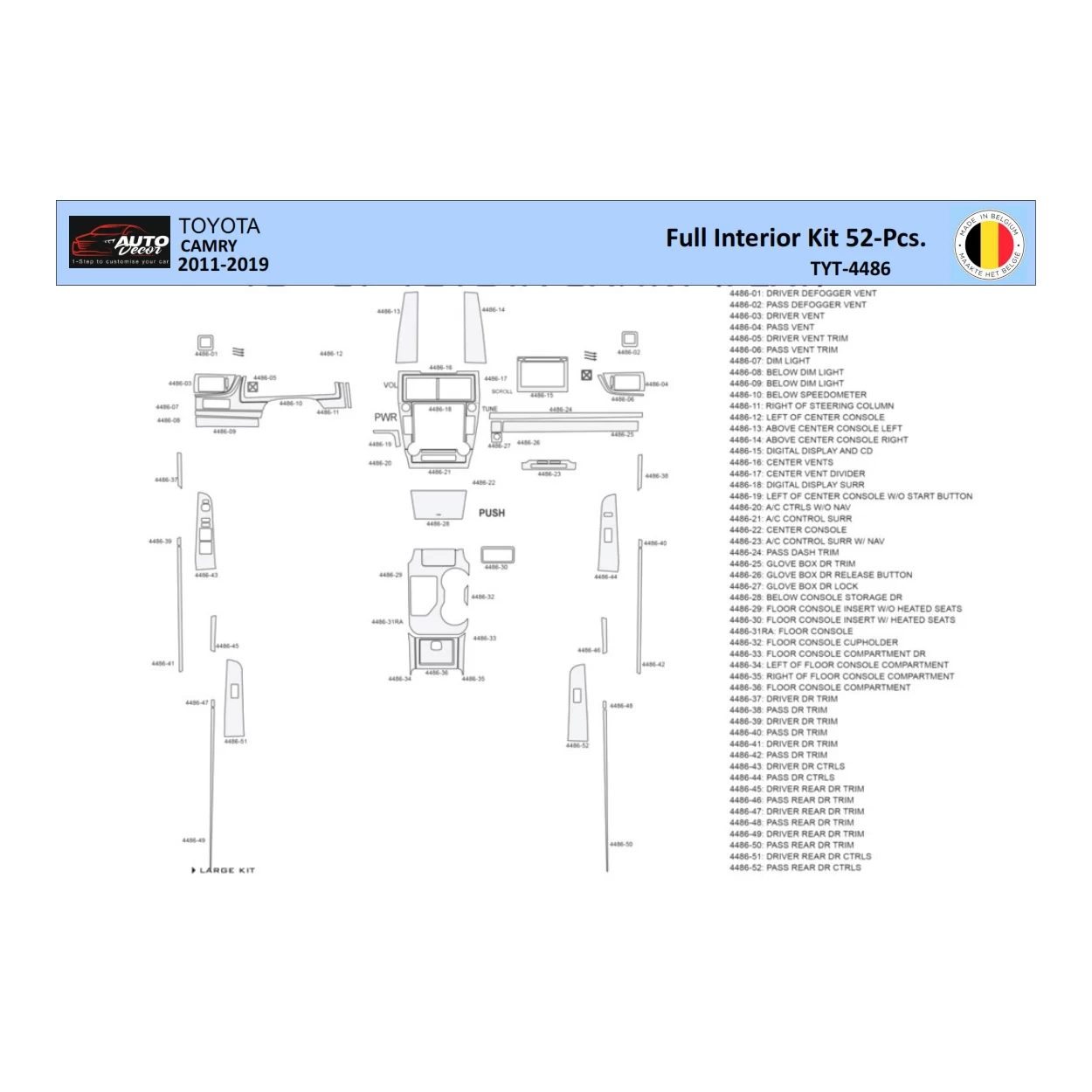 Toyota Camry 2011-2019 Interior WHZ Dashboard trim kit 52 Parts