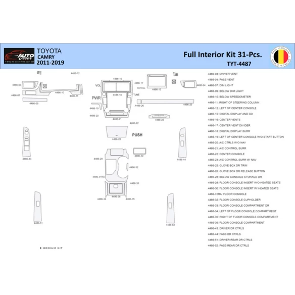 Toyota Camry 2011-2019 Interior WHZ Dashboard trim kit 31 Parts