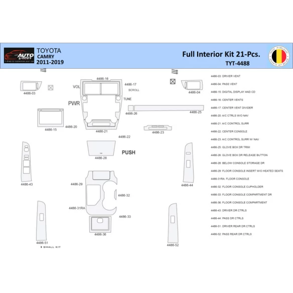 Toyota Camry 2011-2019 Interior WHZ Dashboard trim kit 21 Parts