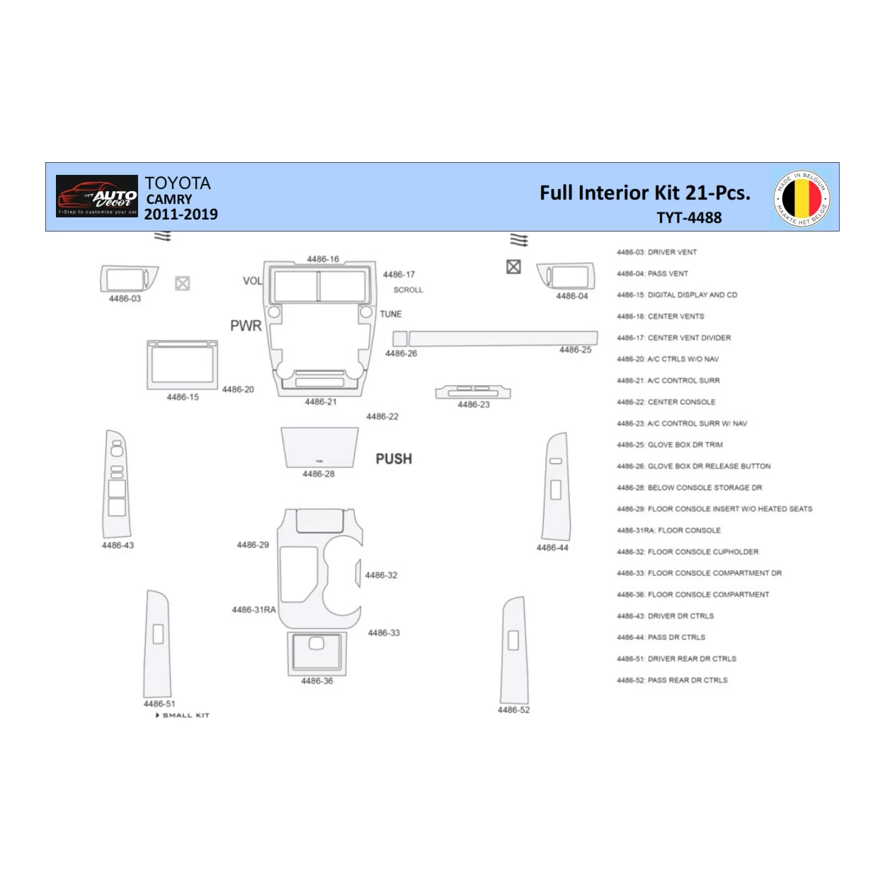 Toyota Camry 2011-2019 Interior WHZ Dashboard trim kit 21 Parts
