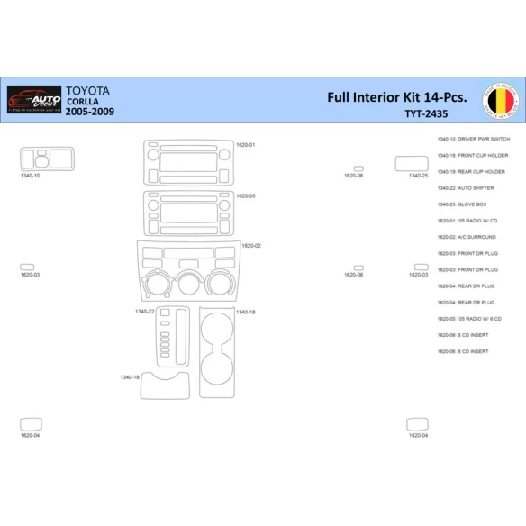 Toyota Corolla 2005 Interior WHZ Dashboard trim kit 14 Parts