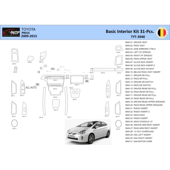 Toyota Prius 2009-2015 Interior WHZ Dashboard trim kit 31 Parts