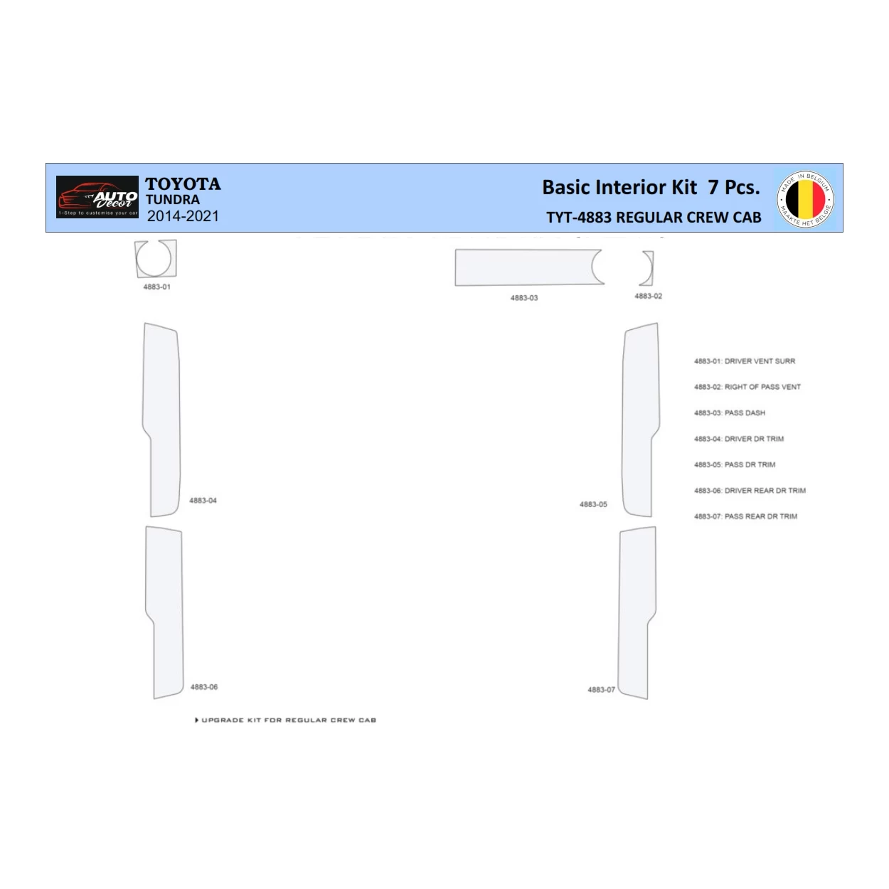 Toyota Tundra 2014-2021 Interior WHZ Dashboard trim kit 7 Parts