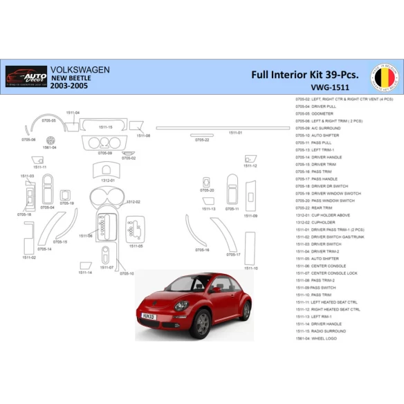 VolksWagen Beetle 2002-2005 Interior WHZ Dashboard trim kit 41 Parts