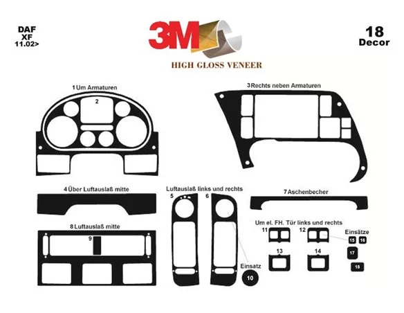 Daf XF 11.02-12.05 3D Interior Dashboard Trim Kit Dash Trim Dekor 18-Parts