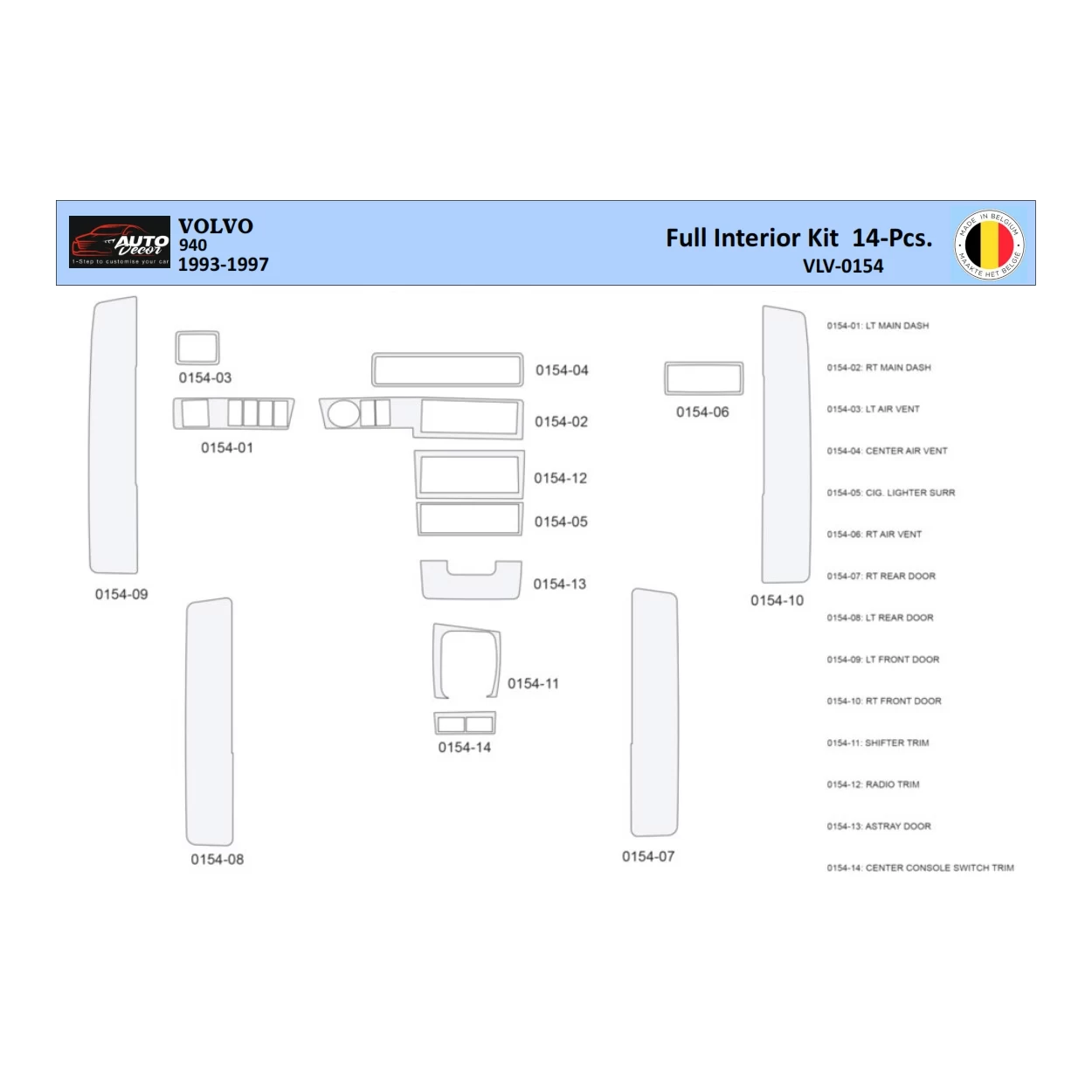 Volvo 940 1993-1997 Interior WHZ Dashboard trim kit 14 Parts