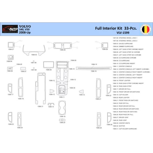 Volvo S50 2004-2009 Interior WHZ Dashboard trim kit 33 Parts