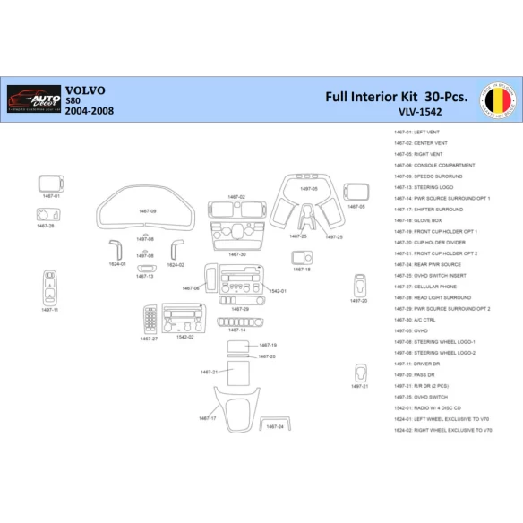 Volvo S80 2004-2006 Interior WHZ Dashboard trim kit 30 Parts