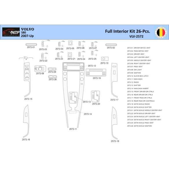 Volvo S80 2007 Interior WHZ Dashboard trim kit 26 Parts