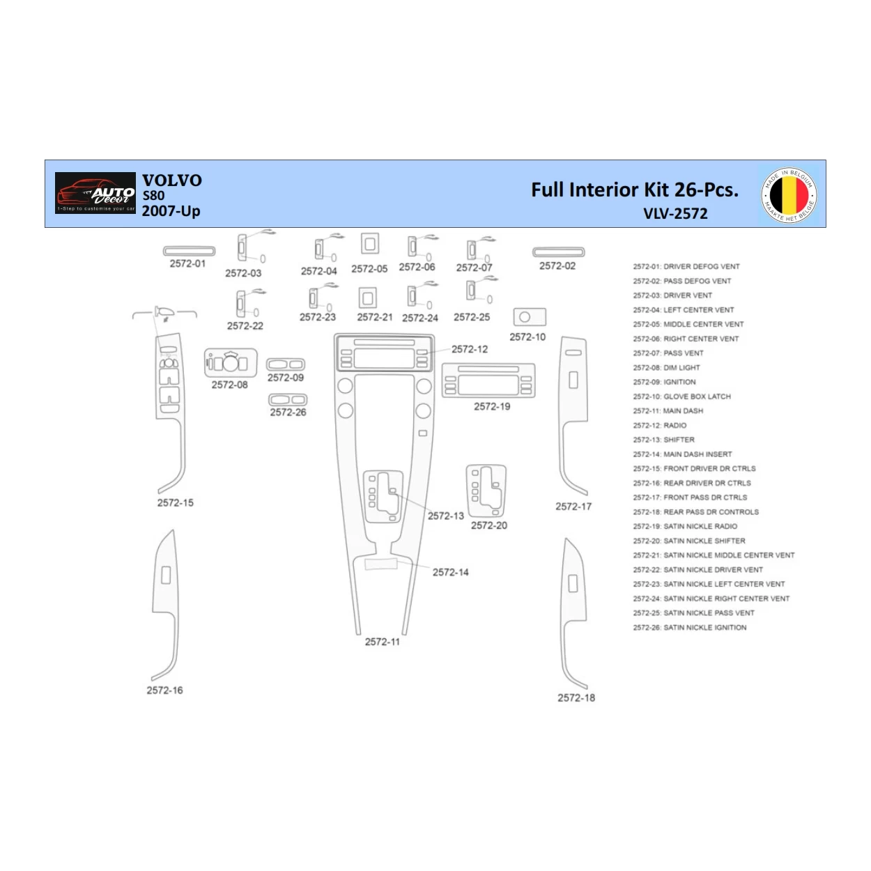 Volvo S80 2007 Interior WHZ Dashboard trim kit 26 Parts