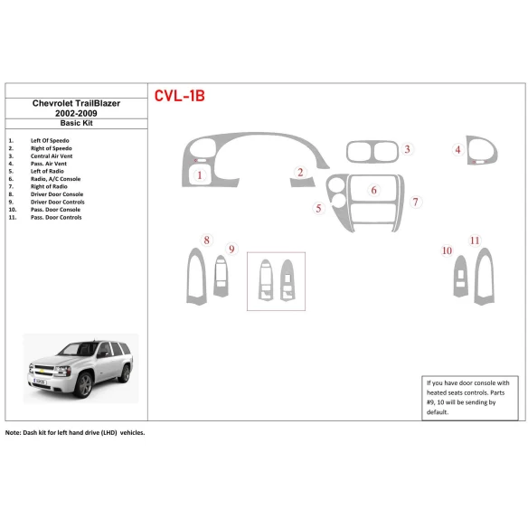 Chevrolet Trail Blazer 2002-UP Basic Set Interior BD Dash Trim Kit