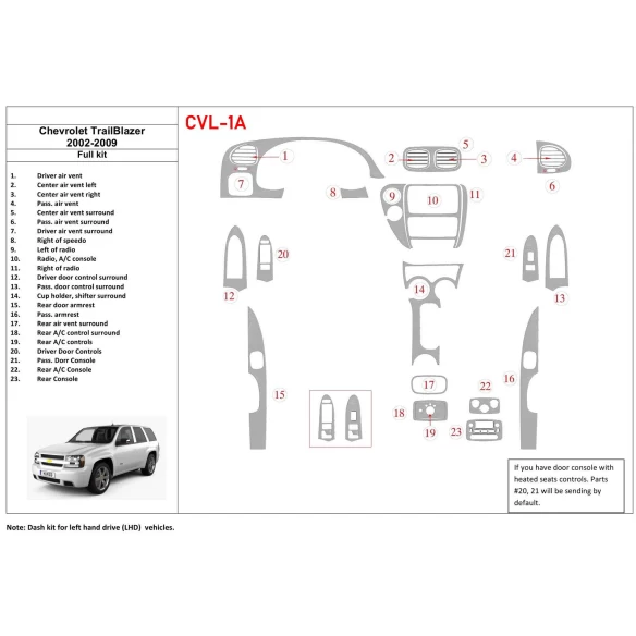 Chevrolet Trail Blazer 2002-UP Full Set Interior BD Dash Trim Kit