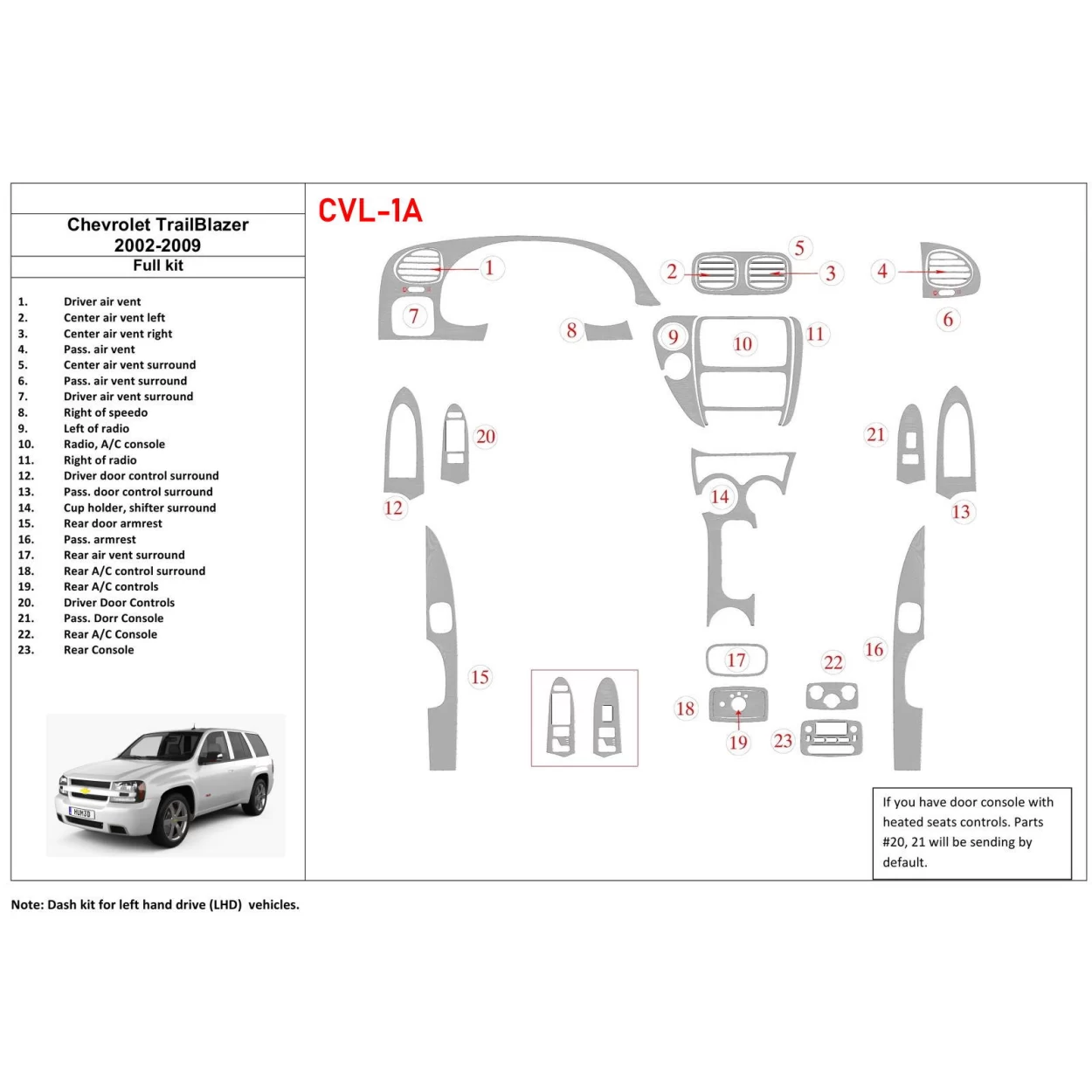 Chevrolet Trail Blazer 2002-UP Full Set Interior BD Dash Trim Kit