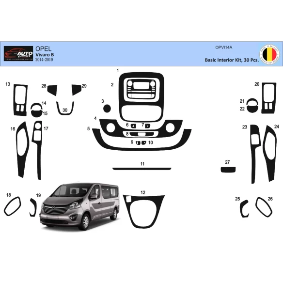 Opel Vivaro 01.2015 3D Interior Dashboard Trim Kit Dash Trim Dekor 30-Parts