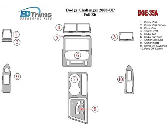 Dodge Challenger 2008-UP Full Set Interior BD Dash Trim Kit - 1 - Interior Dash Trim Kit