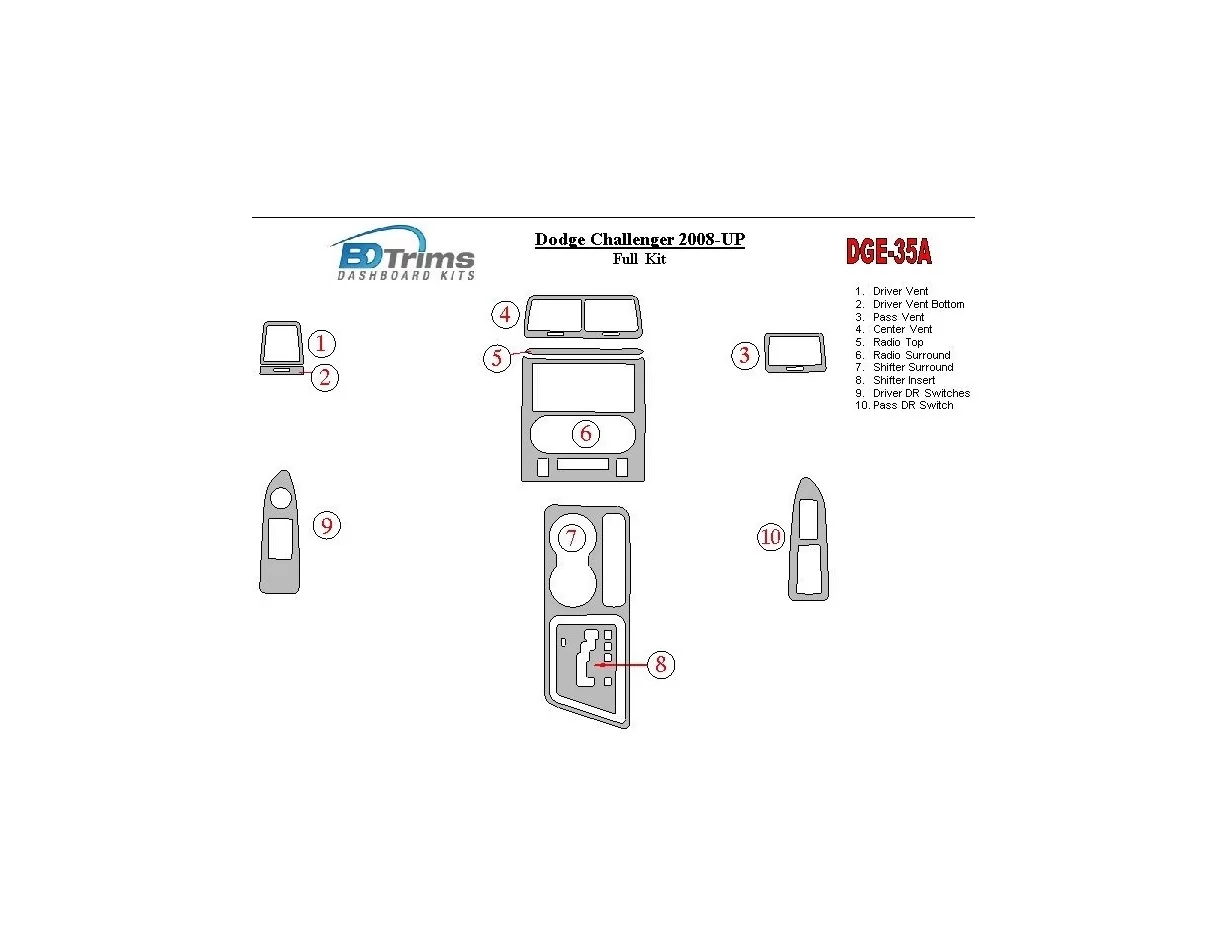 Dodge Challenger 2008-UP Full Set Interior BD Dash Trim Kit - 1 - Interior Dash Trim Kit