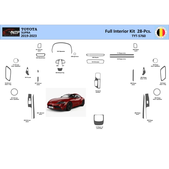Toyota Supra 2019-2023 Manual Gearbox or Automatic Gear Interior WHZ Dash Trim Kit 28 Parts