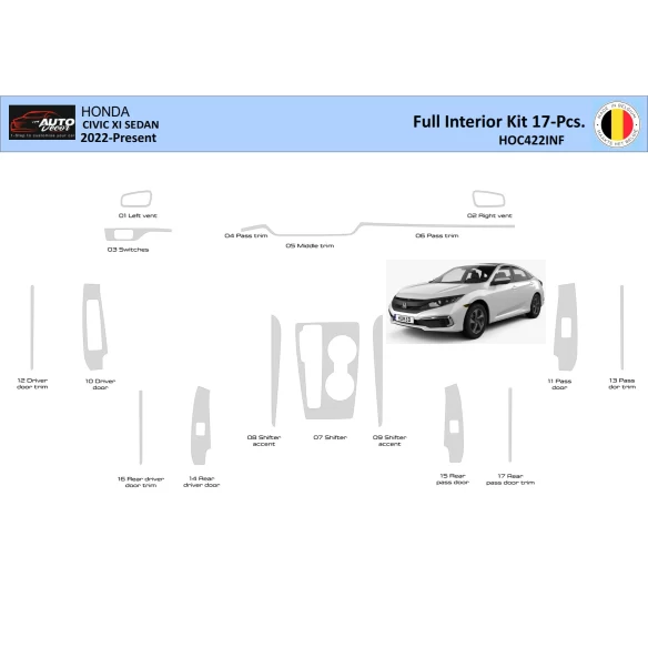 Honda Civic XI 2022-2024 Interior WHZ Dashboard trim kit 17 Parts