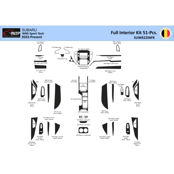 Subaru WRX Sedan 2022-2023 Interior WHZ Dashboard trim kit 51 Parts