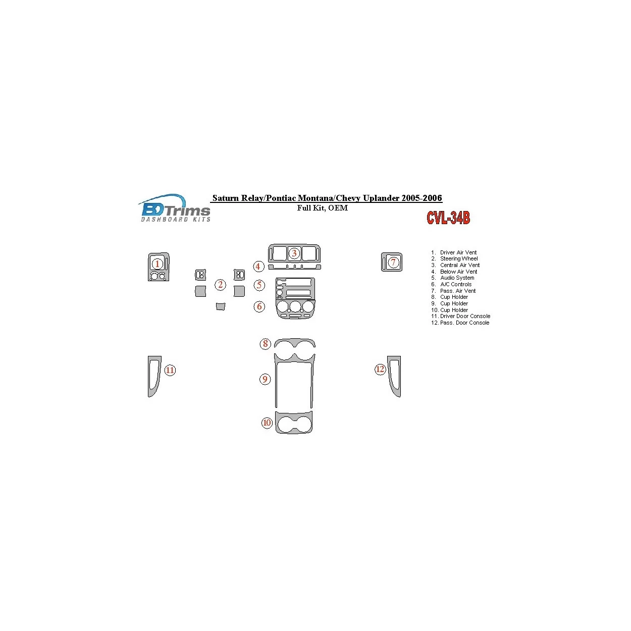 Chevrolet Uplander 2005-UP Full Set, OEM Interior BD Dash Trim Kit