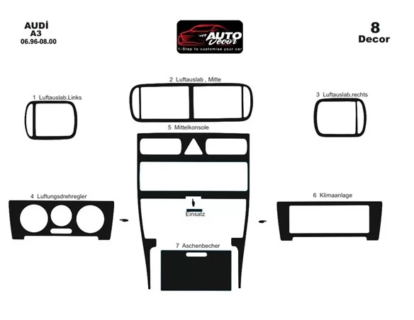 Audi A3 Typ 8L 06.96-08.00 3D Interior Dashboard Trim Kit Dash Trim Dekor 8-Parts