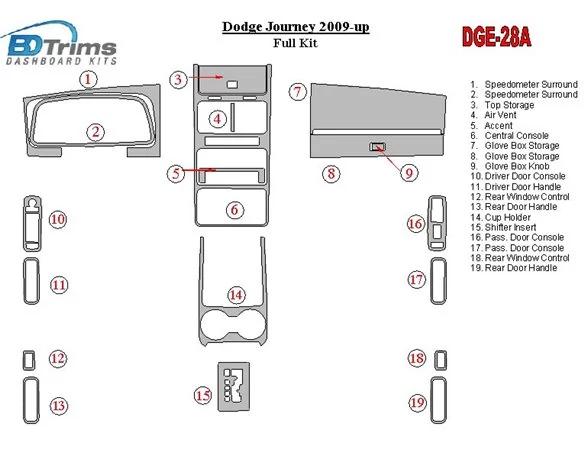 Dodge Journey 2009-UP Full Set Interior BD Dash Trim Kit - 1 - Interior Dash Trim Kit
